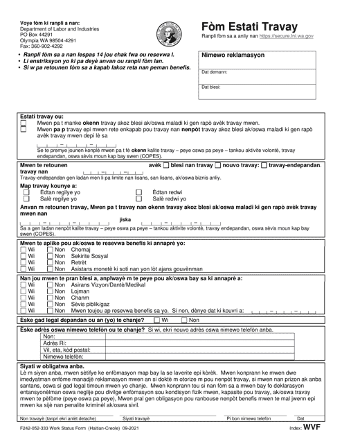 Form F242-052-333 Work Status Form - Washington (English/Haitian Creole)