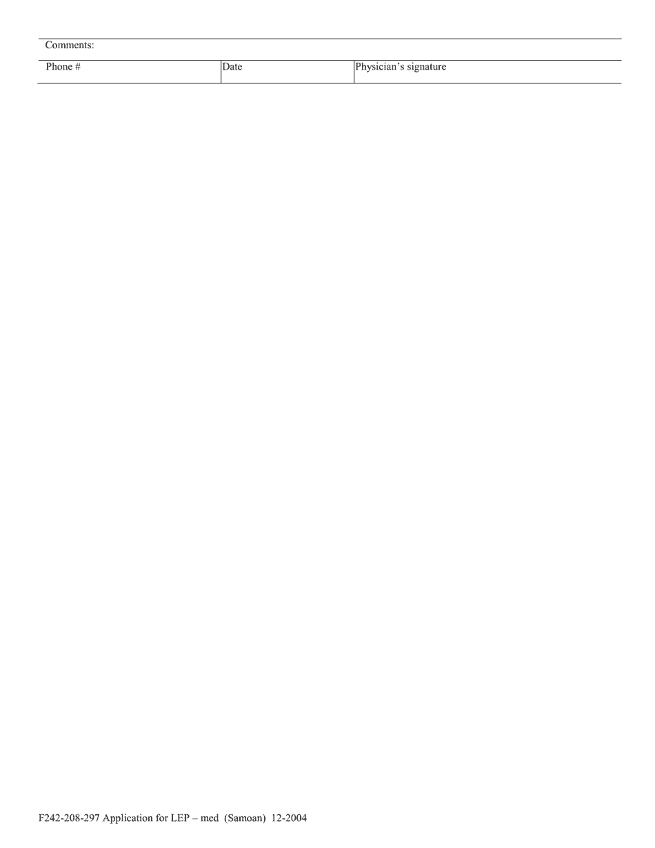 Form F242-208-297 Application for L.e.p. Compensation Med - Washington (English / Samoan), Page 2