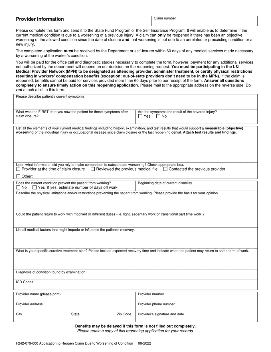 Form F242-079-000 Application to Reopen Claim Due to Worsening of Condition - Washington (English / Somali), Page 2