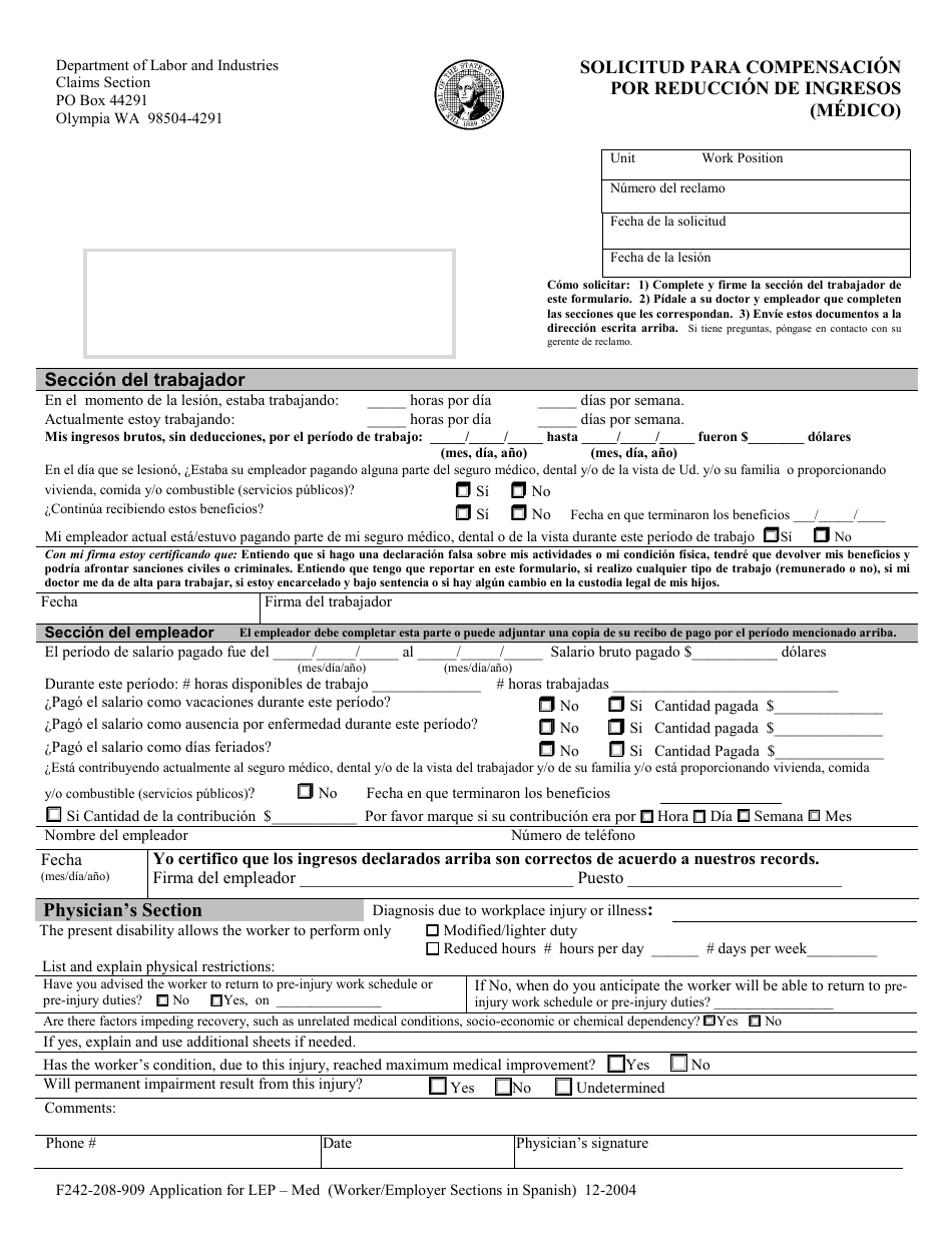 Form F242-208-909 Application for L.e.p. Compensation Med - Washington (English / Spanish), Page 6