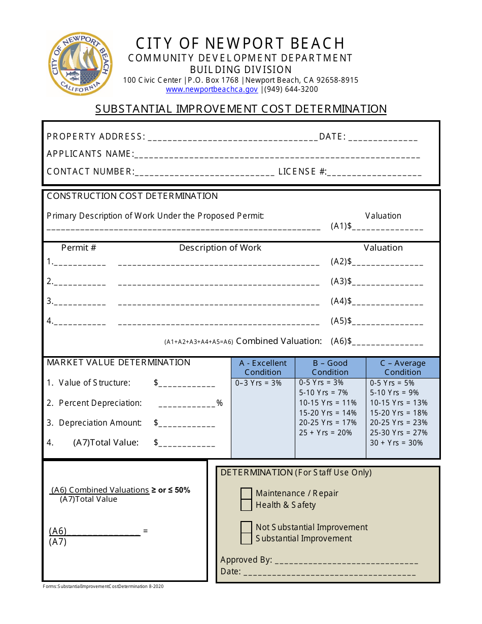 City of Newport Beach, California Substantial Improvement Cost