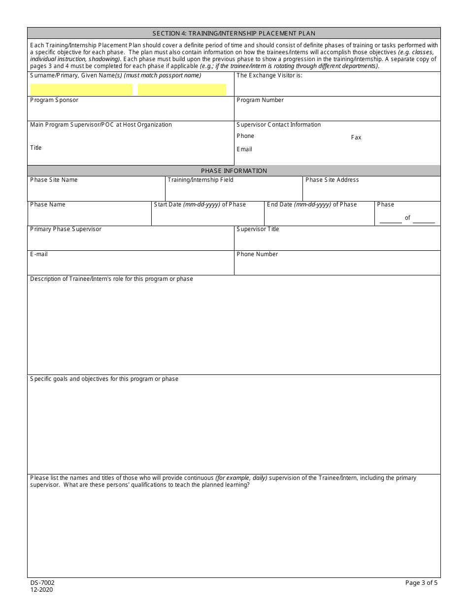 Form DS-7002 - Fill Out, Sign Online and Download Fillable PDF ...