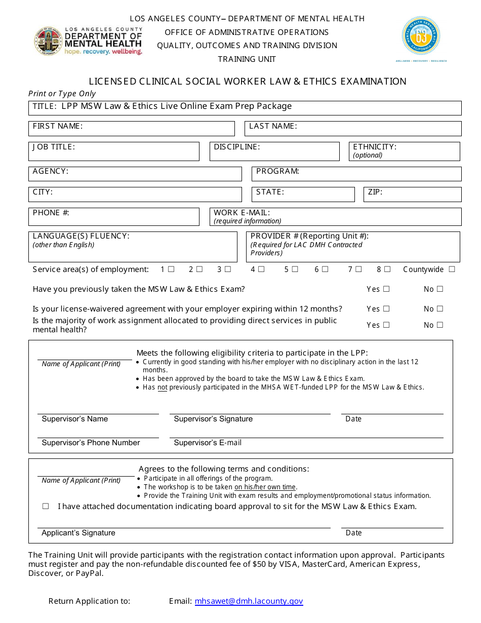 Licensed Clinical Social Worker Law  Ethics Examination - Licensure Preparation Program - County of Los Angeles, California, Page 2