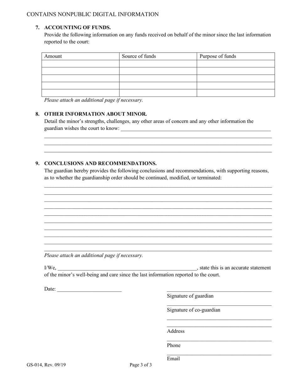 Form GS-014 Status Report of the Guardian of Minor - Maine, Page 3