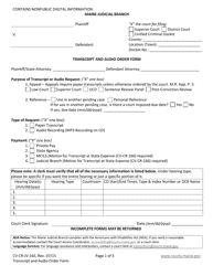 Form CV-CR-JV-165 Transcript and Audio Order Form - Maine