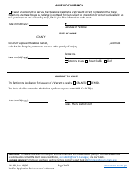 Form FM-181 Verified Application for Issuance of a Warrant - Maine, Page 2