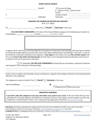 Document preview: Form CV-037 Subpoena for Hearing on Motion for Contempt - Maine