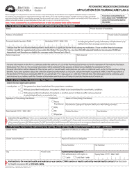 Document preview: Form HLTH3497 Application for Pharmacare Plan G - Psychiatric Medication Coverage - British Columbia, Canada