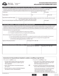 Form HLTH3497 Application for Pharmacare Plan G - Psychiatric Medication Coverage - British Columbia, Canada, Page 2