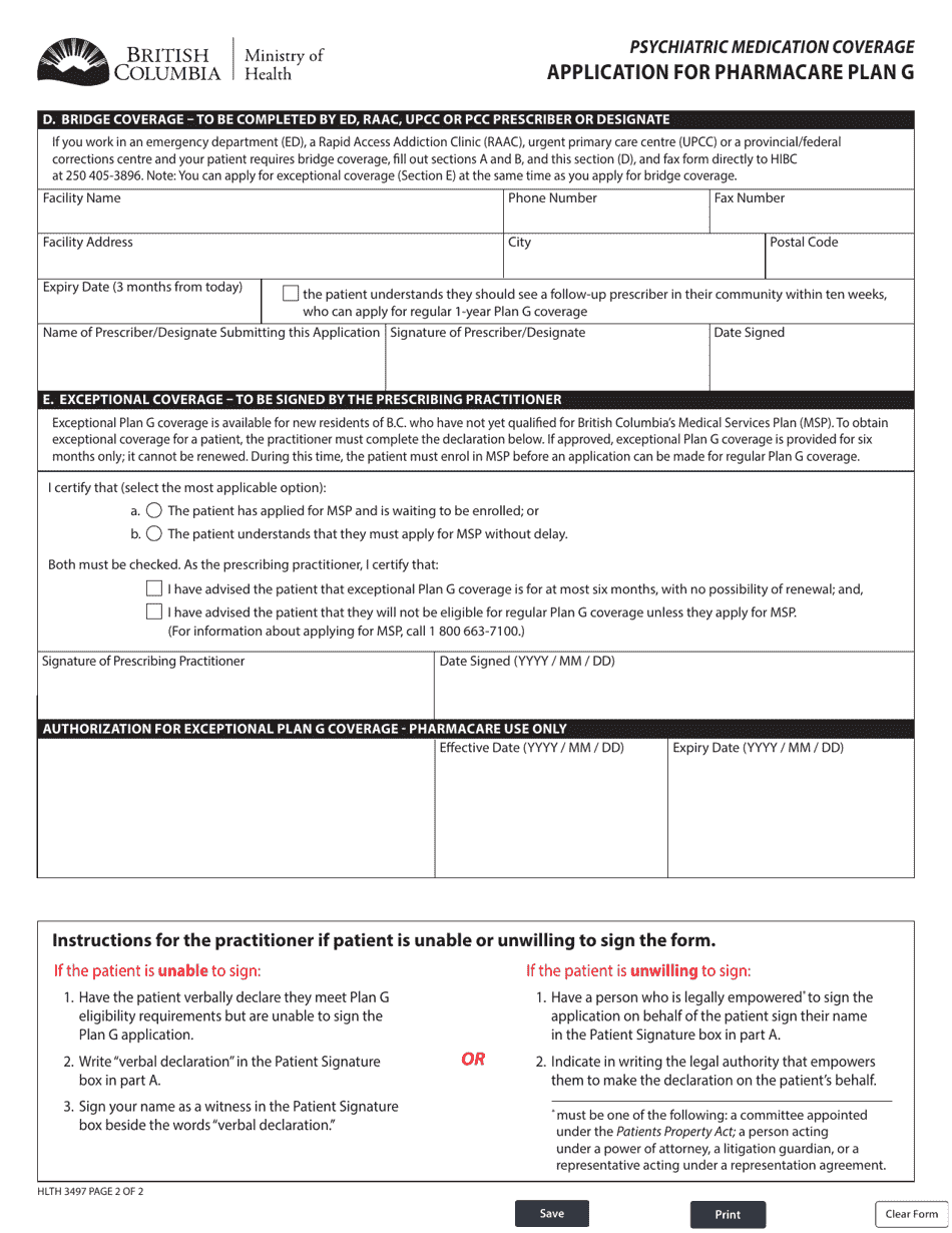 Form HLTH3497 Download Fillable PDF or Fill Online Application for