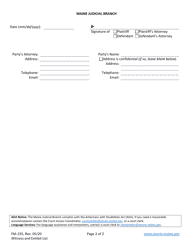 Form FM-235 Witness and Exhibit List - Maine, Page 2