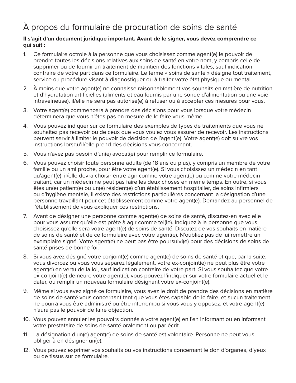 Form 1404 Health Care Proxy Designation Form - New York (French), Page 2