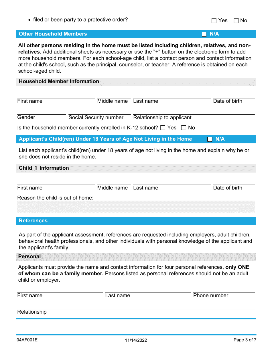 Form 04AF001E Resource Family Application - Oklahoma, Page 3