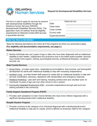 Form 06MP001E Request for Developmental Disabilities Services - Oklahoma