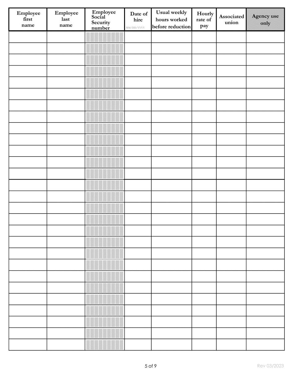 Form EMS10422 Sharedwork Additional Employee List Pages - Washington, Page 5