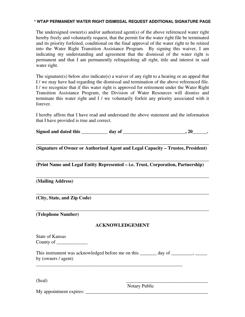 Permanent Water Right Dismissal Request - Water Right Transition Assistance Program - Kansas, Page 3