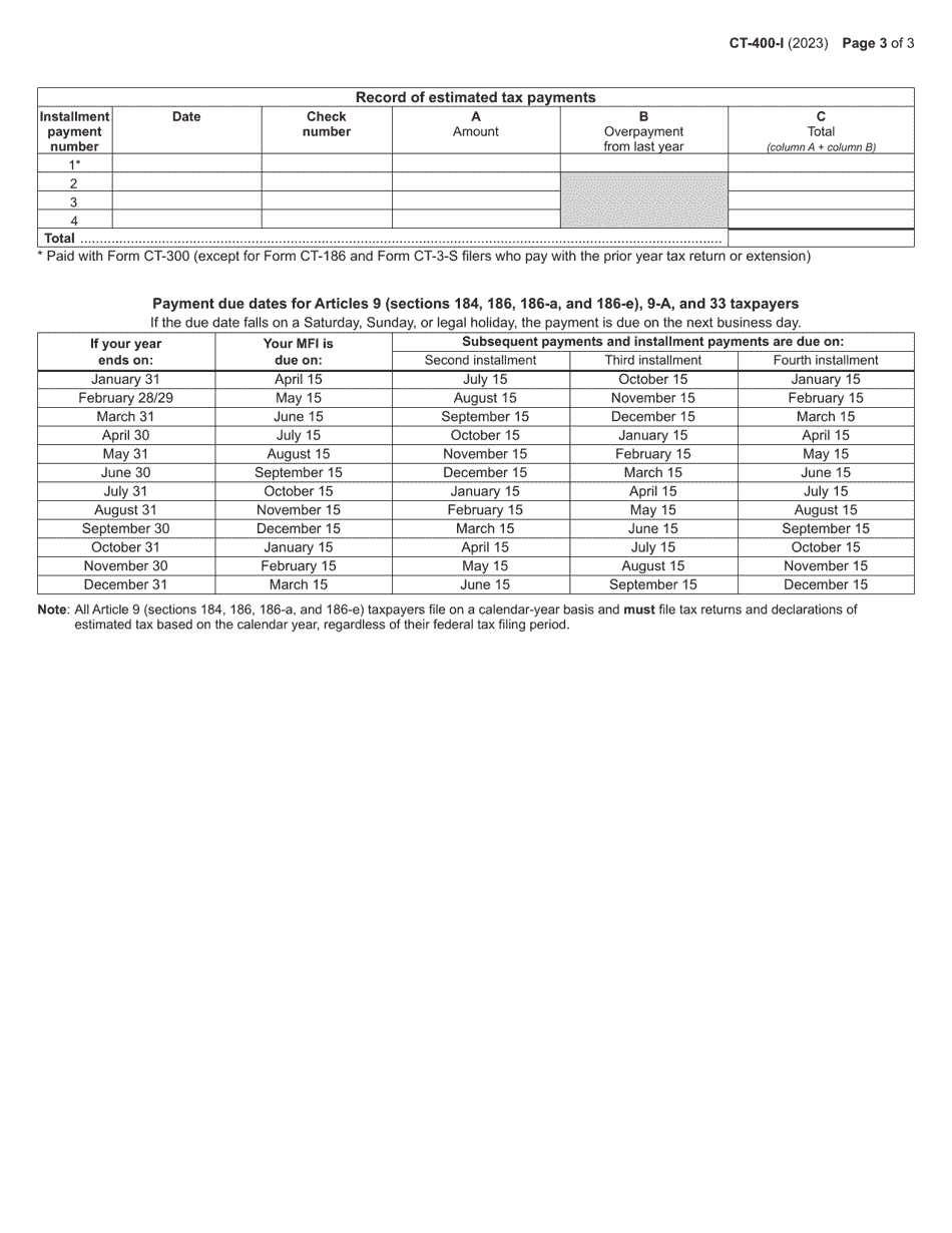 Instructions for Form CT-400 Estimated Tax for Corporations - New York, Page 3