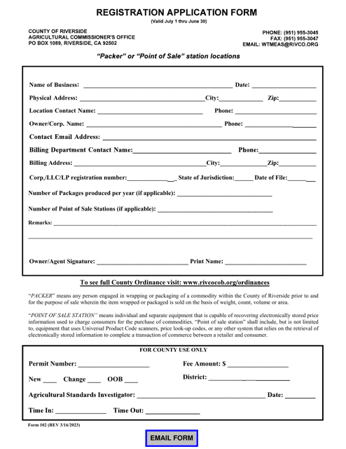 Form 102 Registration Application Form - County of Riverside, California