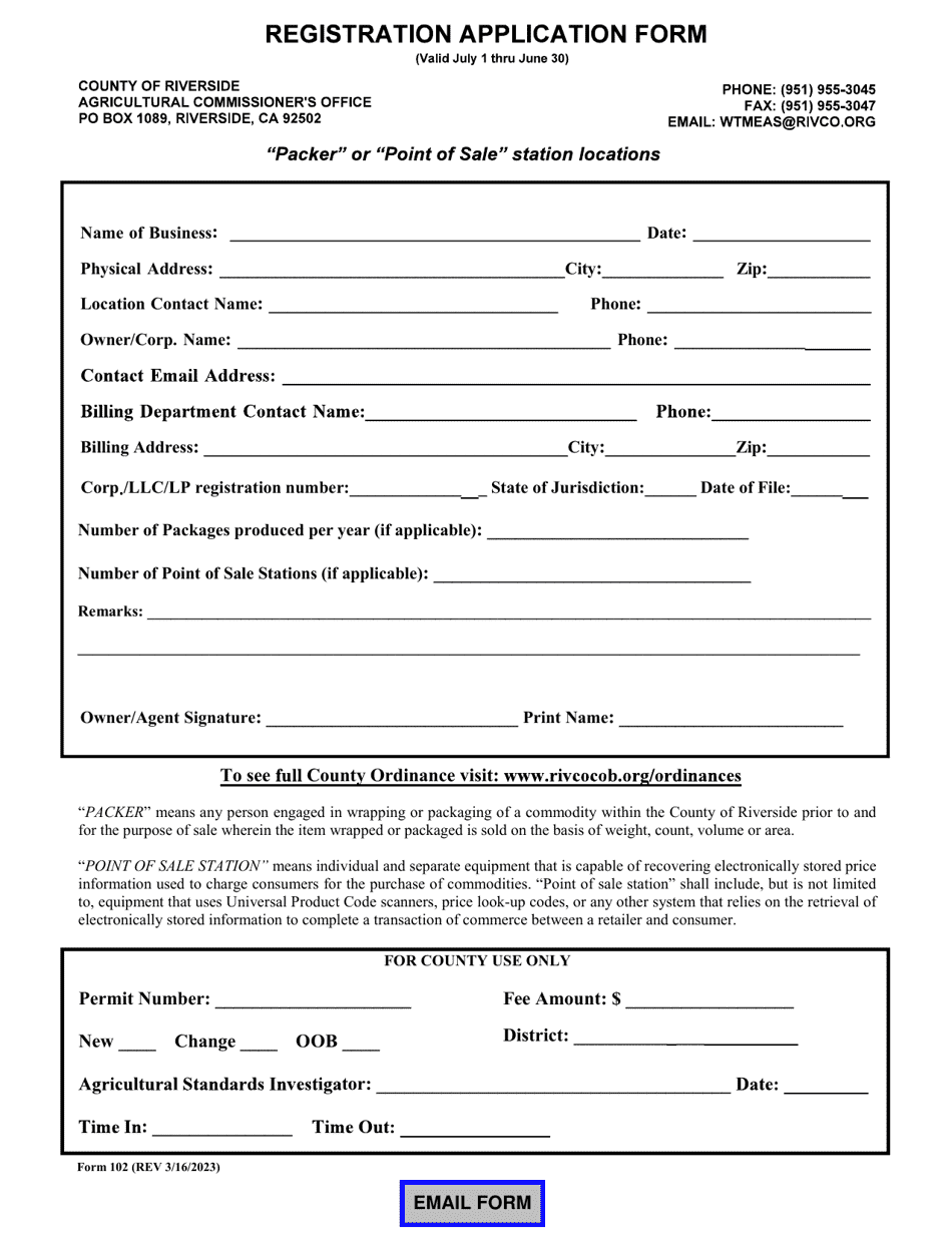 Form 102 Download Fillable PDF or Fill Online Registration Application ...