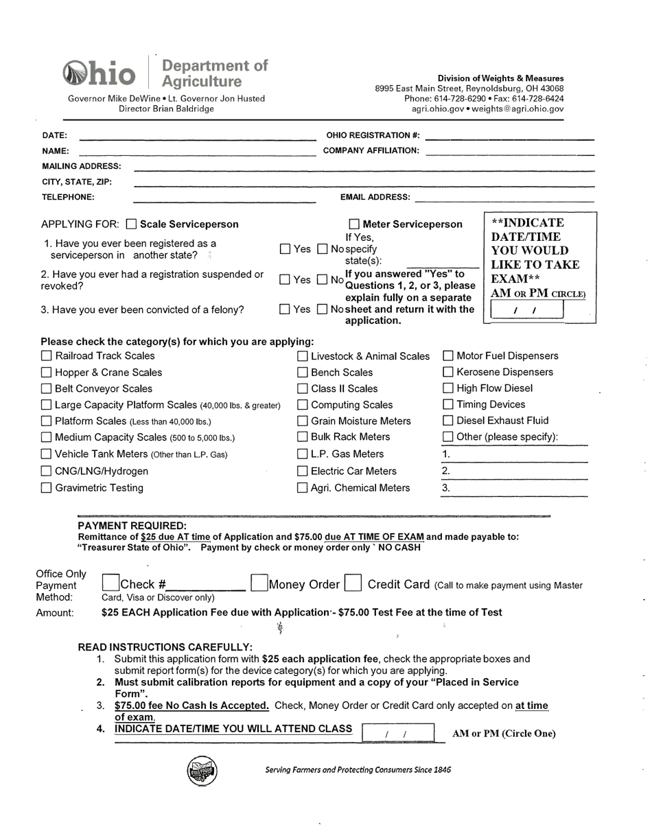 Registered Serviceperson Application - Ohio, Page 1