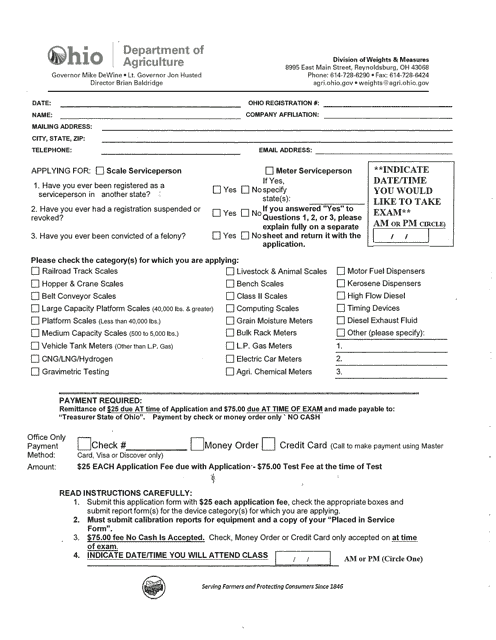 Registered Serviceperson Application - Ohio Download Pdf