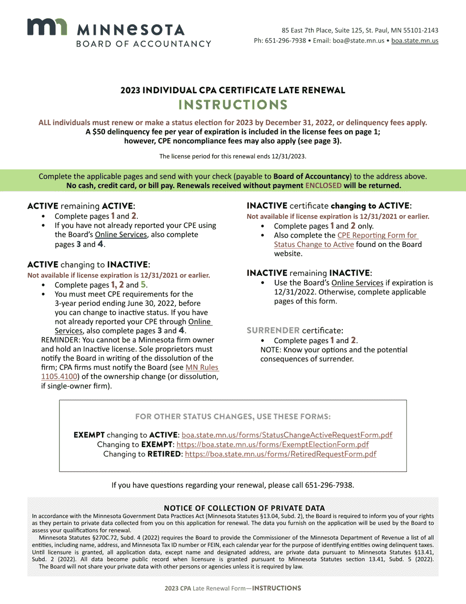 Individual CPA Certificate Late Renewal - Minnesota, Page 1