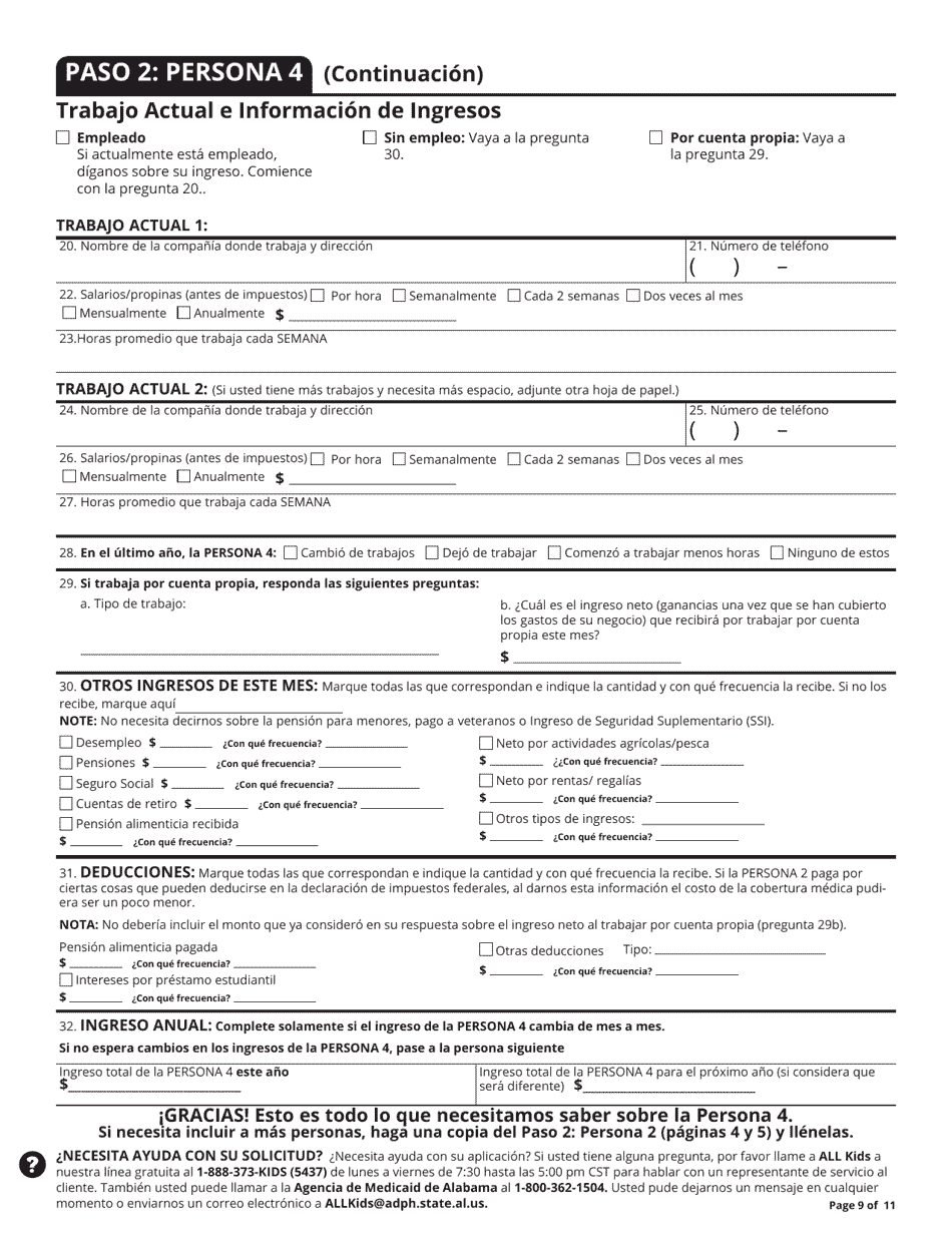Solicitud Para La Cobertura De Salud Y Ayuda Para El Pago De Su Costo - Alabama (Spanish), Page 10