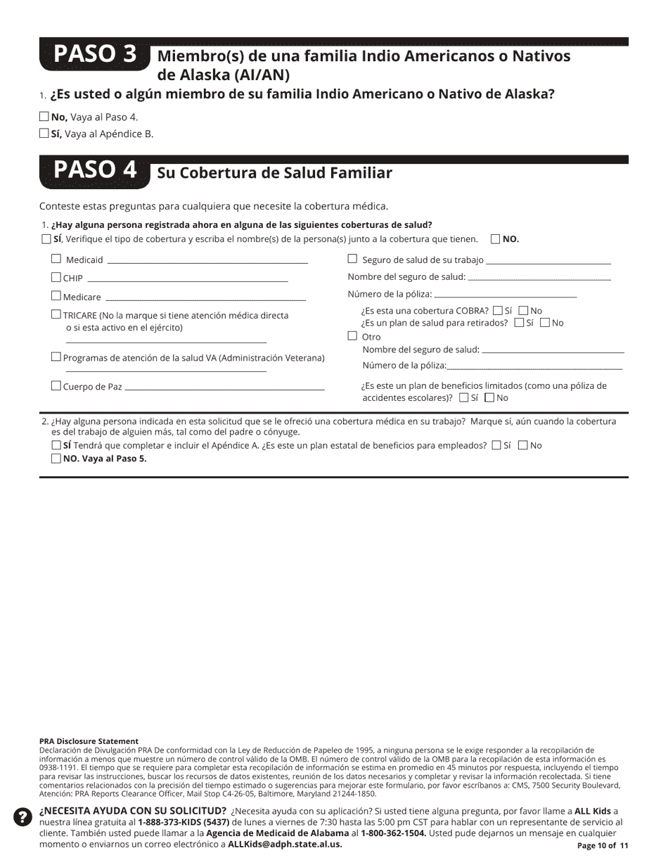 Solicitud Para La Cobertura De Salud Y Ayuda Para El Pago De Su Costo - Alabama (Spanish), Page 11