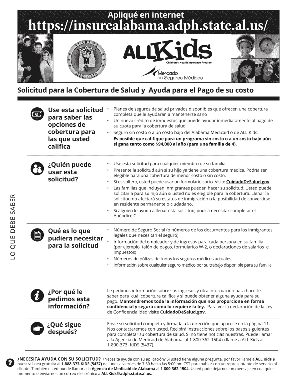 Solicitud Para La Cobertura De Salud Y Ayuda Para El Pago De Su Costo - Alabama (Spanish), Page 1