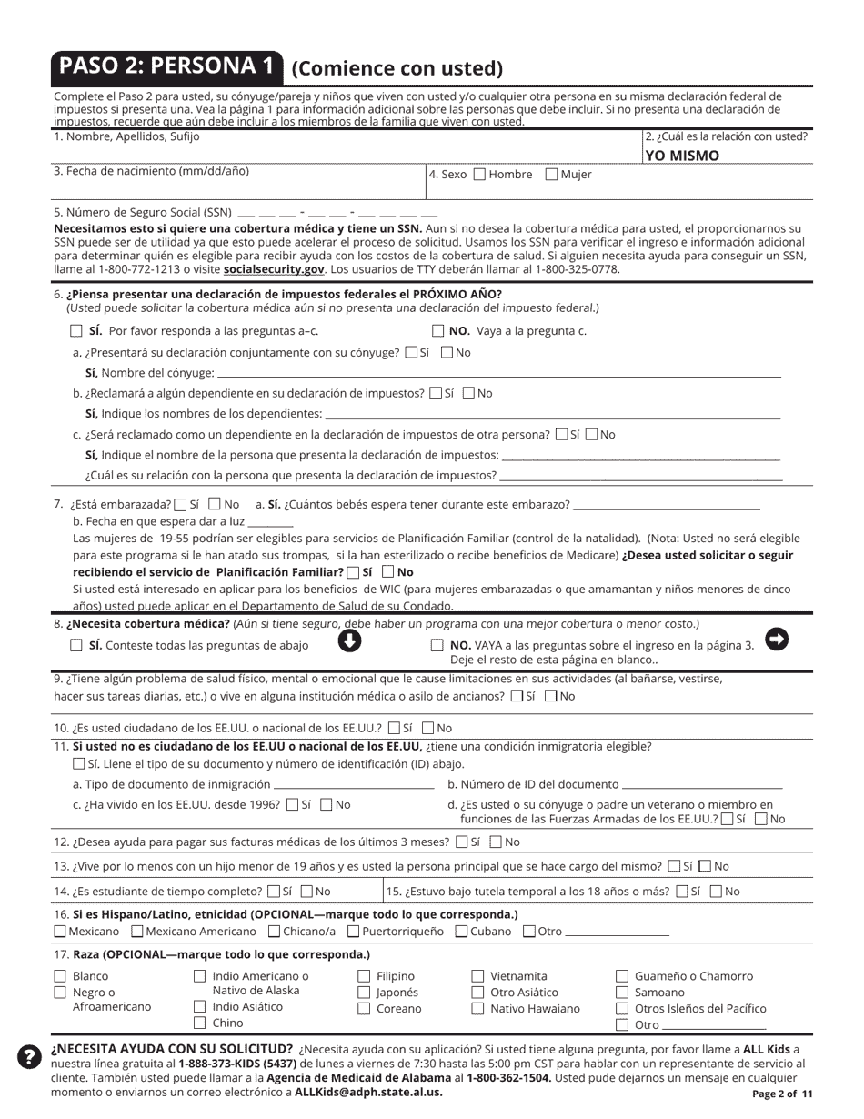 Solicitud Para La Cobertura De Salud Y Ayuda Para El Pago De Su Costo - Alabama (Spanish), Page 3