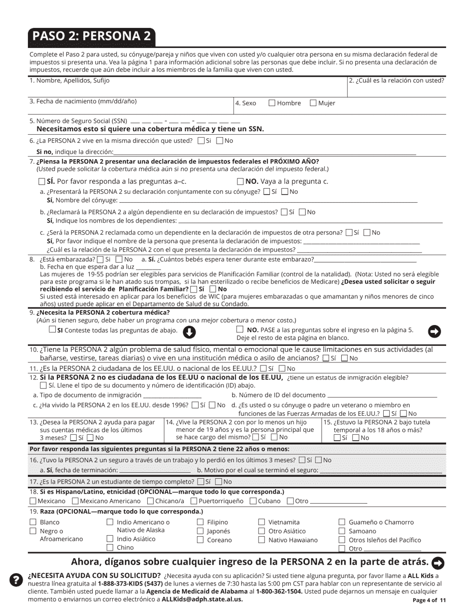 Solicitud Para La Cobertura De Salud Y Ayuda Para El Pago De Su Costo - Alabama (Spanish), Page 5