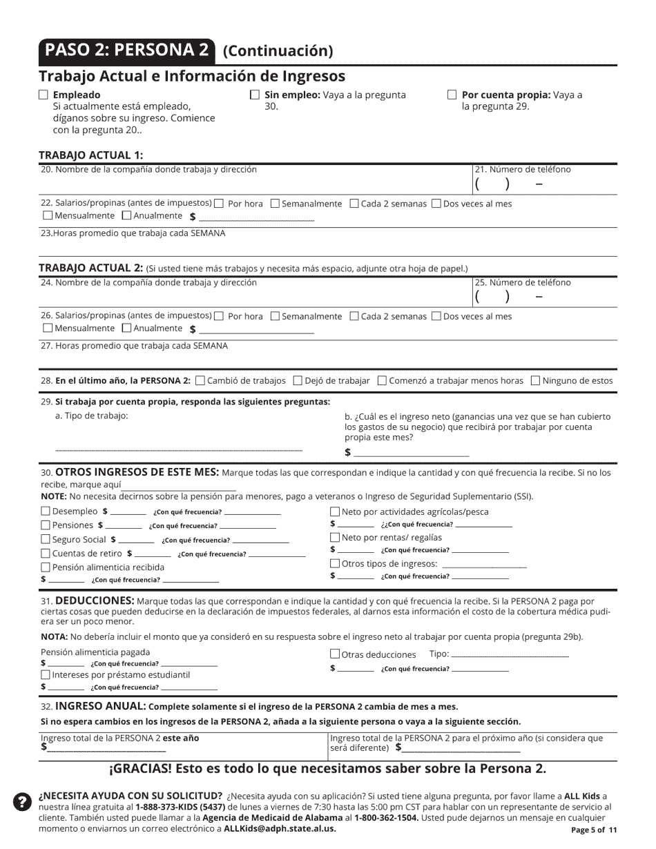 Solicitud Para La Cobertura De Salud Y Ayuda Para El Pago De Su Costo - Alabama (Spanish), Page 6