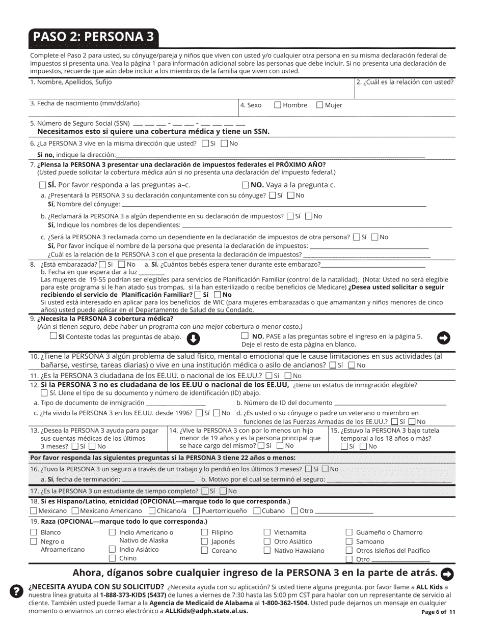 Solicitud Para La Cobertura De Salud Y Ayuda Para El Pago De Su Costo - Alabama (Spanish), Page 7