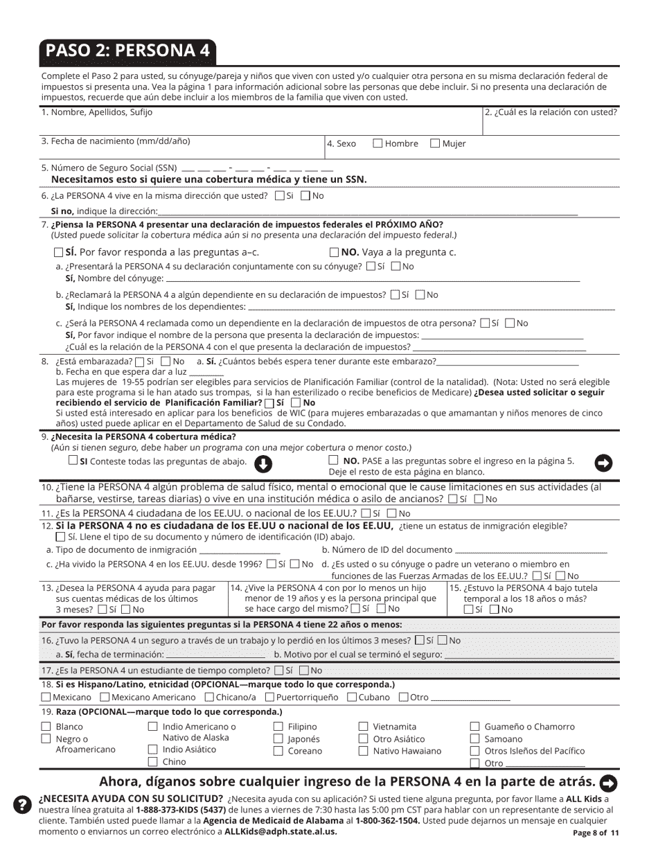 Solicitud Para La Cobertura De Salud Y Ayuda Para El Pago De Su Costo - Alabama (Spanish), Page 9
