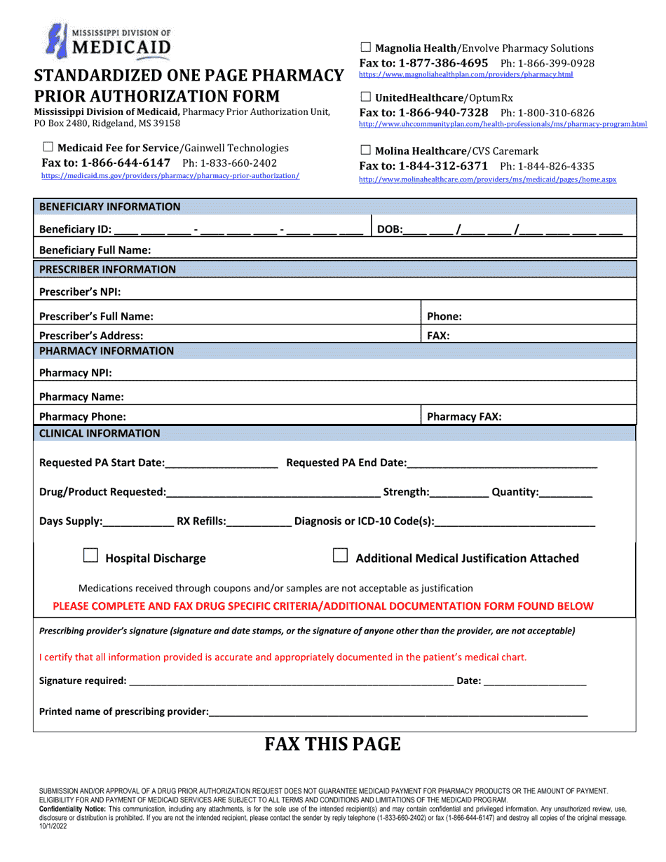 Prior Authorization Packet - Enteral Nutrition - Mississippi, Page 1
