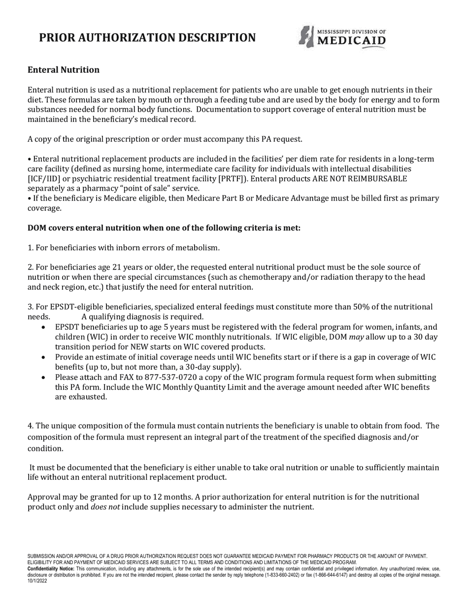 Prior Authorization Packet - Enteral Nutrition - Mississippi, Page 2