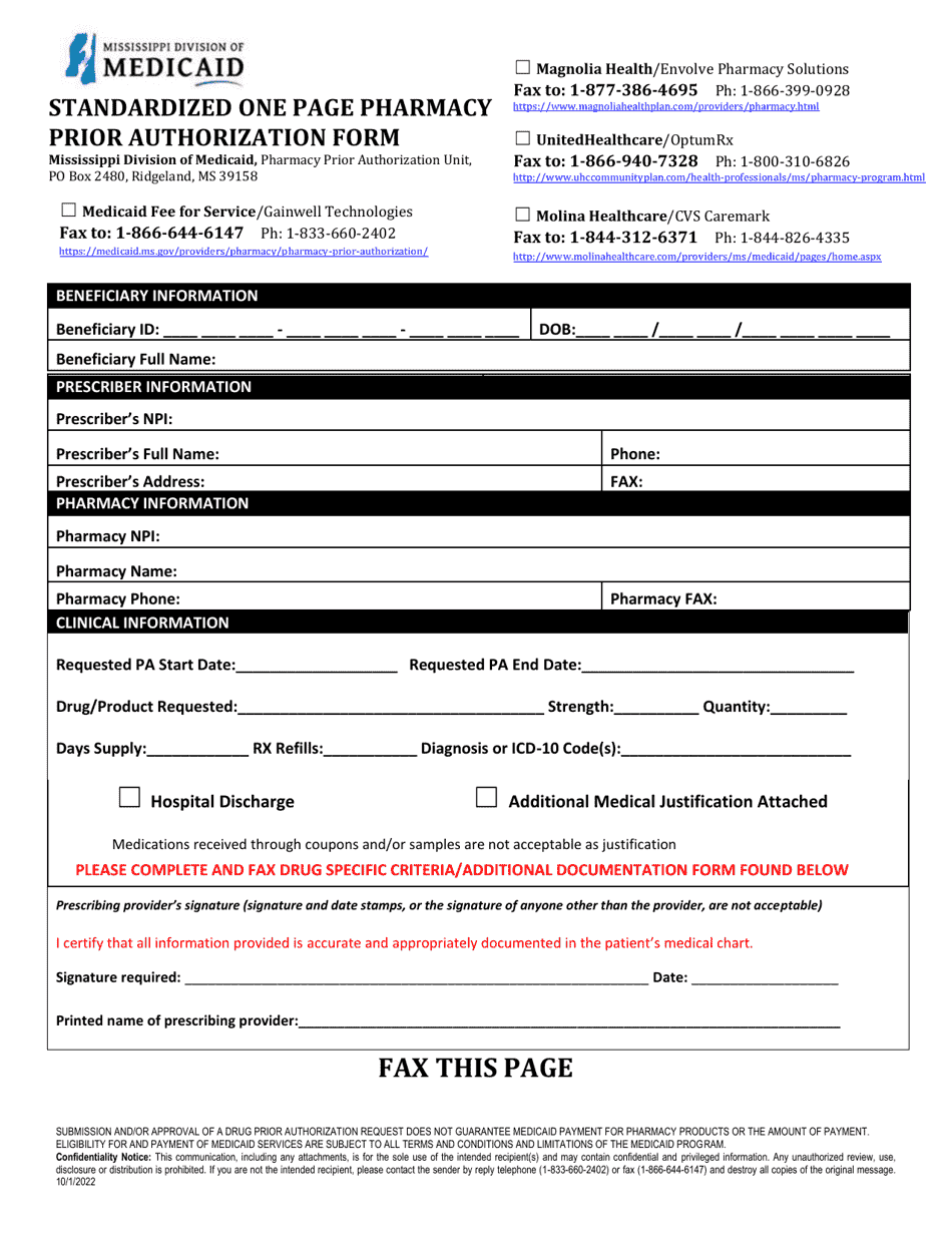 Prior Authorization Packet - Epsdt - Beneficiaries Under 21 - Mississippi, Page 1