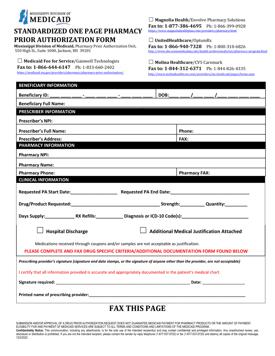 Prior Authorization Packet - Hepatitis C Therapy - Mississippi, Page 1