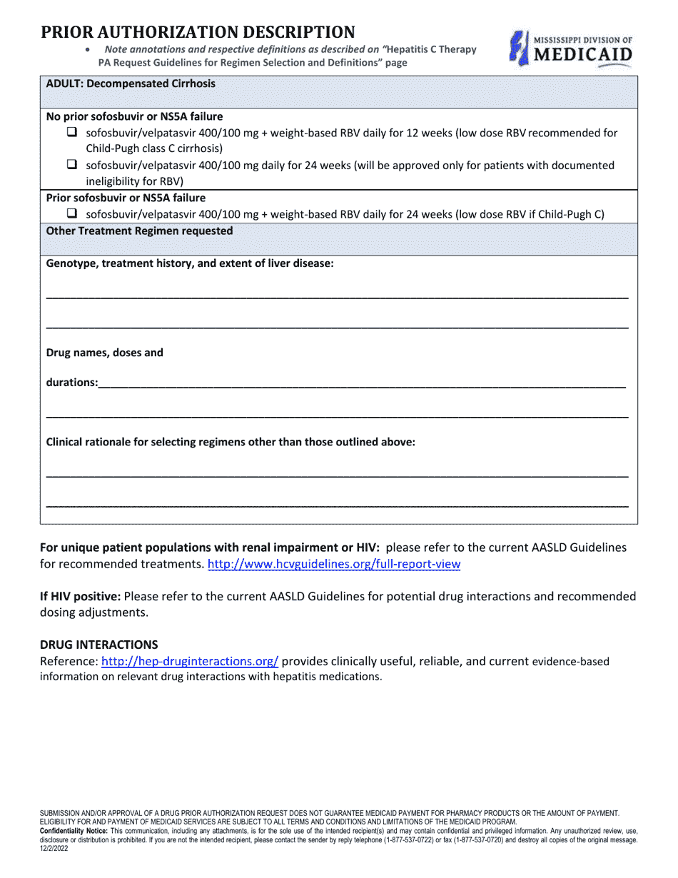 Prior Authorization Packet - Hepatitis C Therapy - Mississippi, Page 5