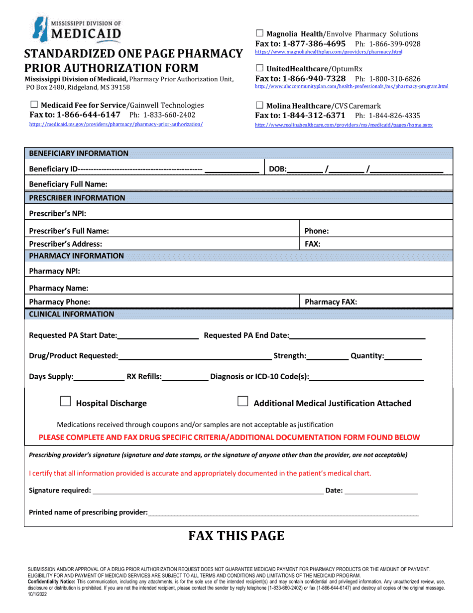 Prior Authorization Packet - Growth Hormone - Mississippi, Page 1