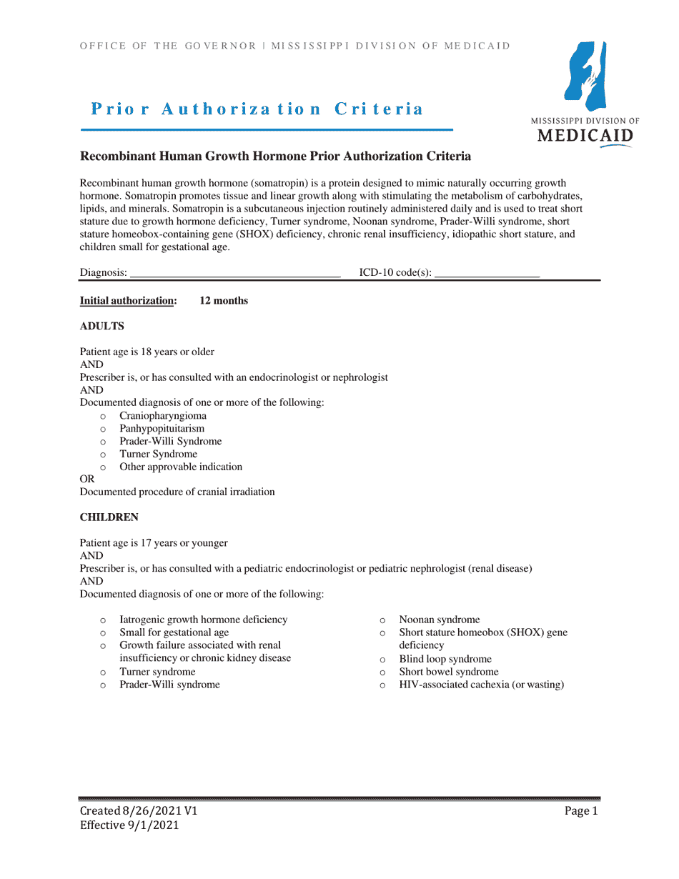 Prior Authorization Packet - Growth Hormone - Mississippi, Page 2