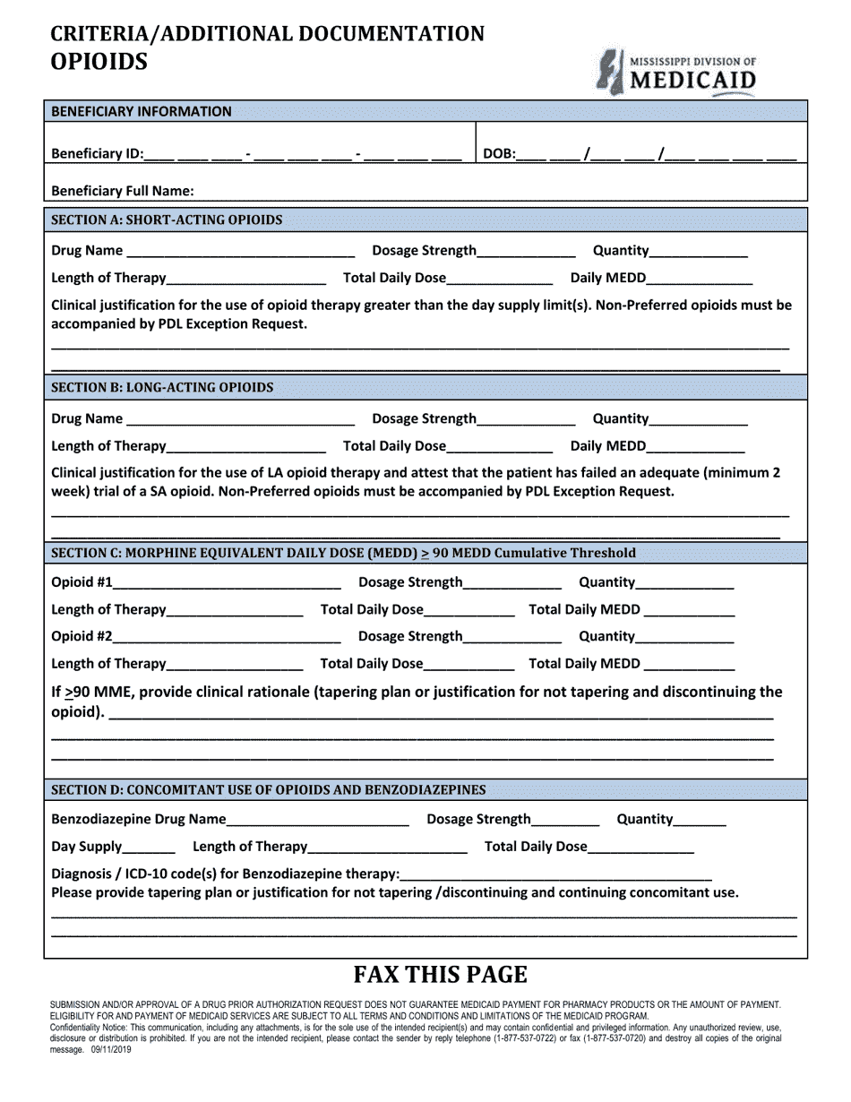 Mississippi Prior Authorization Packet Opioids Fill Out, Sign Online and Download PDF