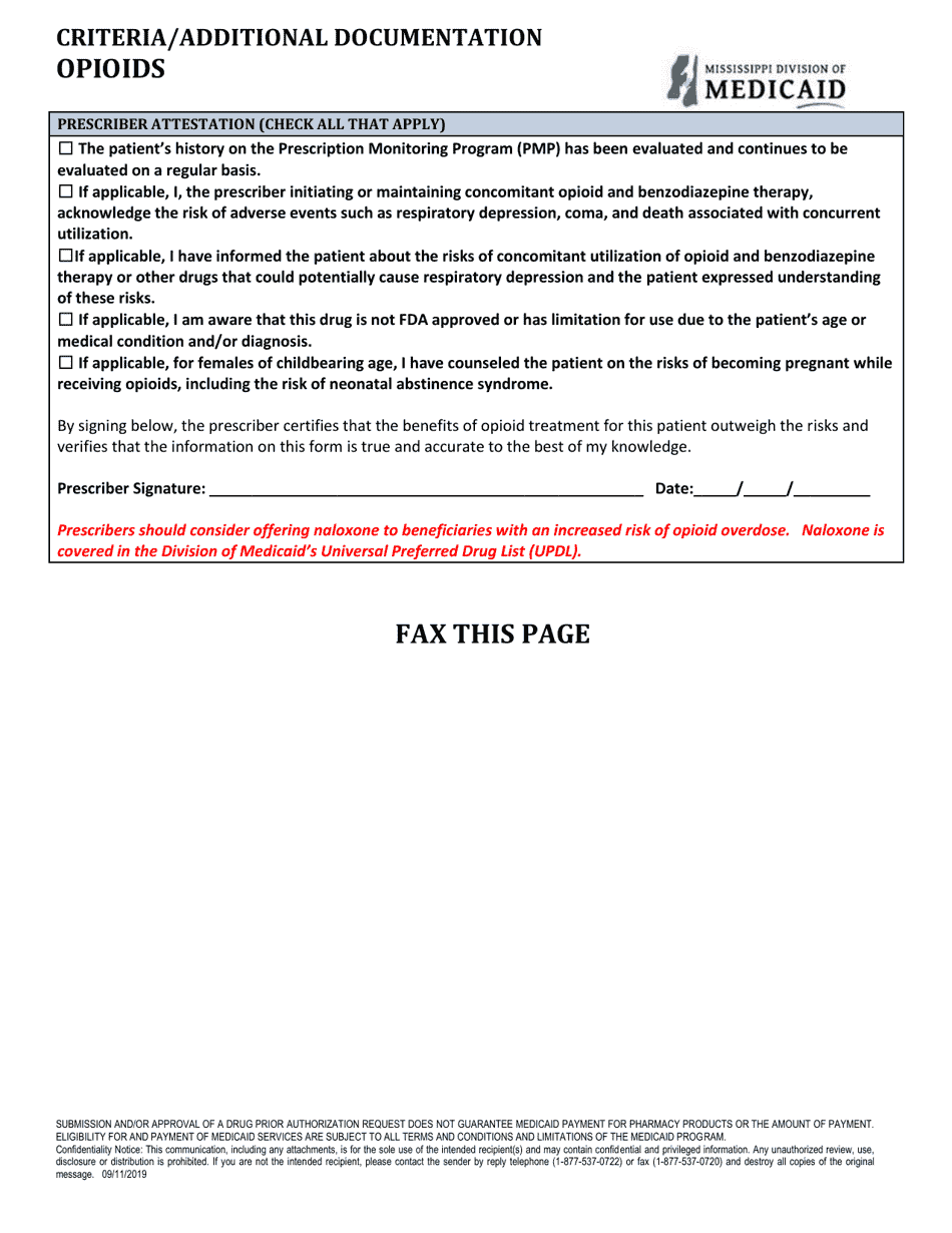 Prior Authorization Packet - Opioids - Mississippi, Page 6