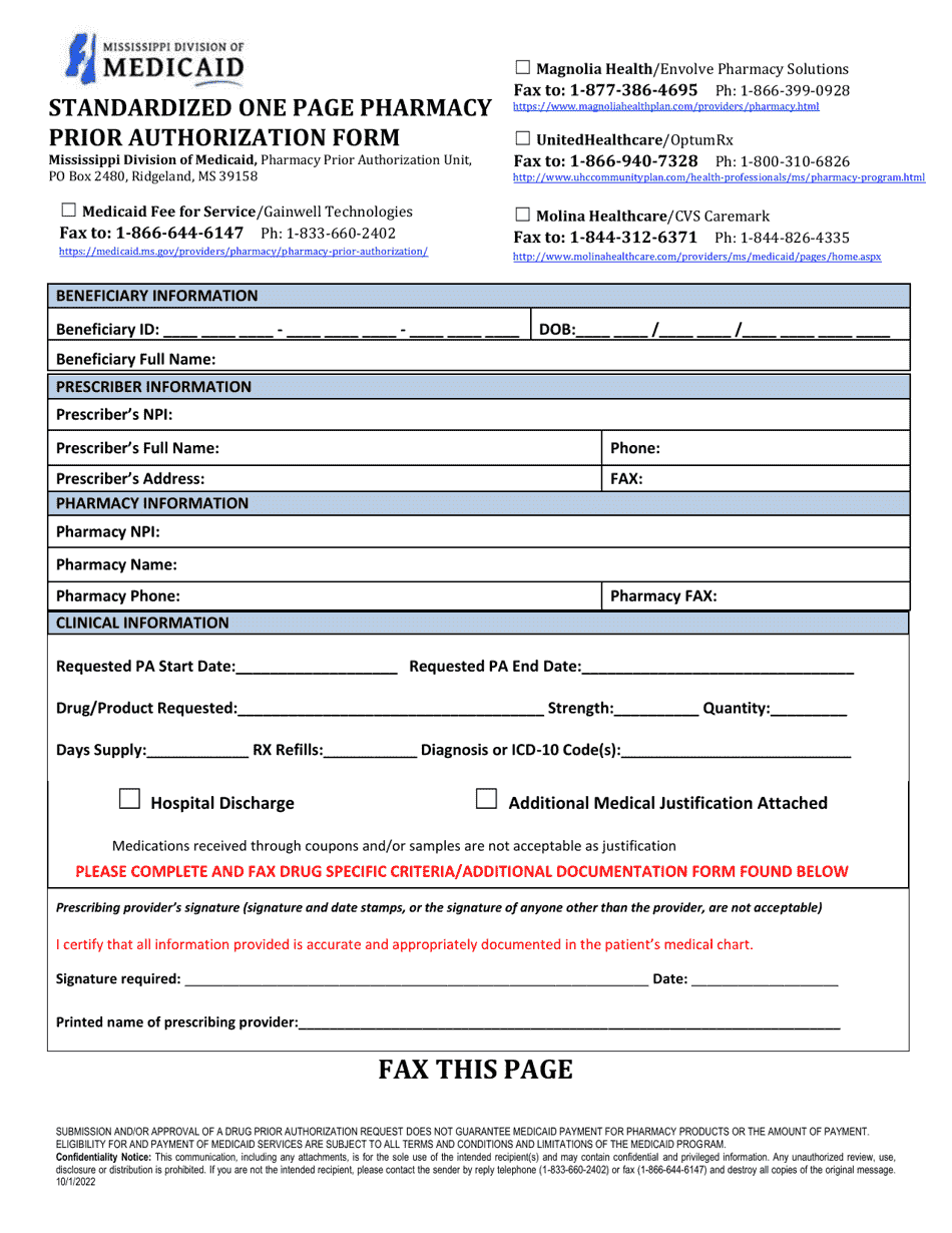 Prior Authorization Packet - Max Unit Override - Mississippi, Page 1