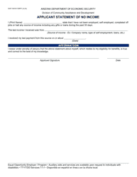 Document preview: Form EAP-1007A Applicant Statement of No Income - Arizona