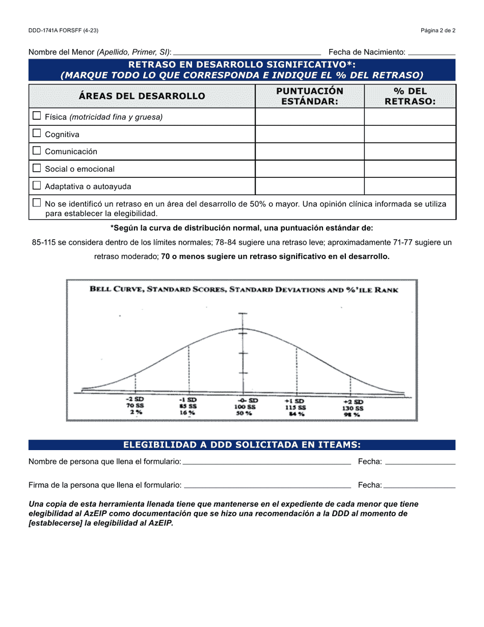 Formulario DDD-1741A-S Solicitud Para Una Herramienta De Revision De Eligibilidad a La Ddd Desde El Nacimiento a Los 3 Anos De Edad - Arizona (Spanish), Page 2