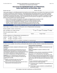 Formulario FAA-1826A-S Solicitud De Representante Autorizado(A) Para Asistencia Nutricional (Na) - Arizona (Spanish)