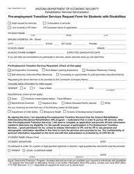 Form RSA-1305A Pre-employment Transition Services Request Form for Students With Disabilities - Arizona