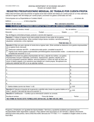 Document preview: Formulario CCA-0228A-S Registro Presupuestario Mensual De Trabajo Por Cuenta Propia - Arizona (Spanish)