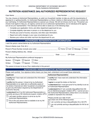 Form FAA-1826A Nutrition Assistance (Na) Authorized Representative Request - Arizona